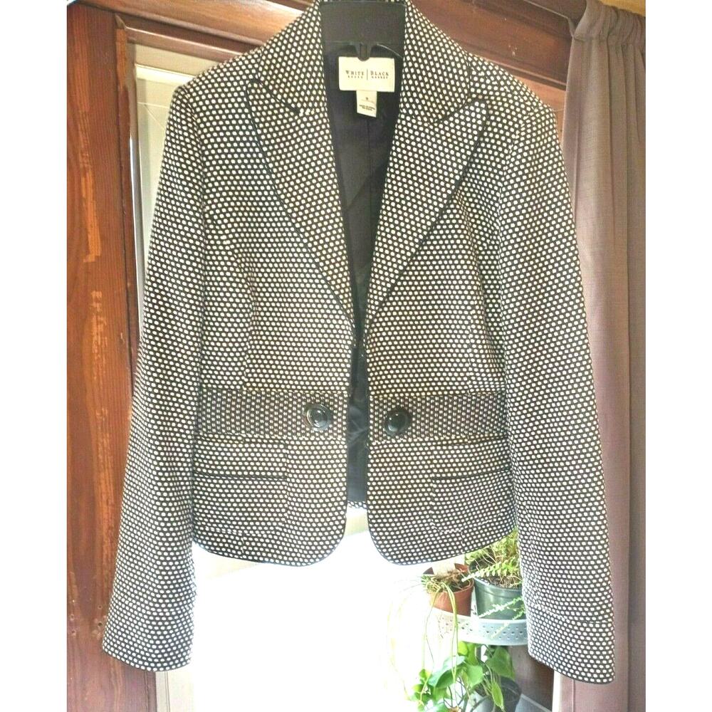 White House Black Market fitted Blazer Jacket Polka Dot Lined SZ 8